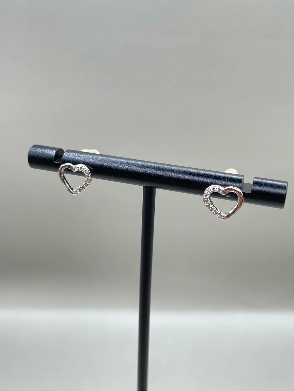 Silver CZ Open Heart Earrings